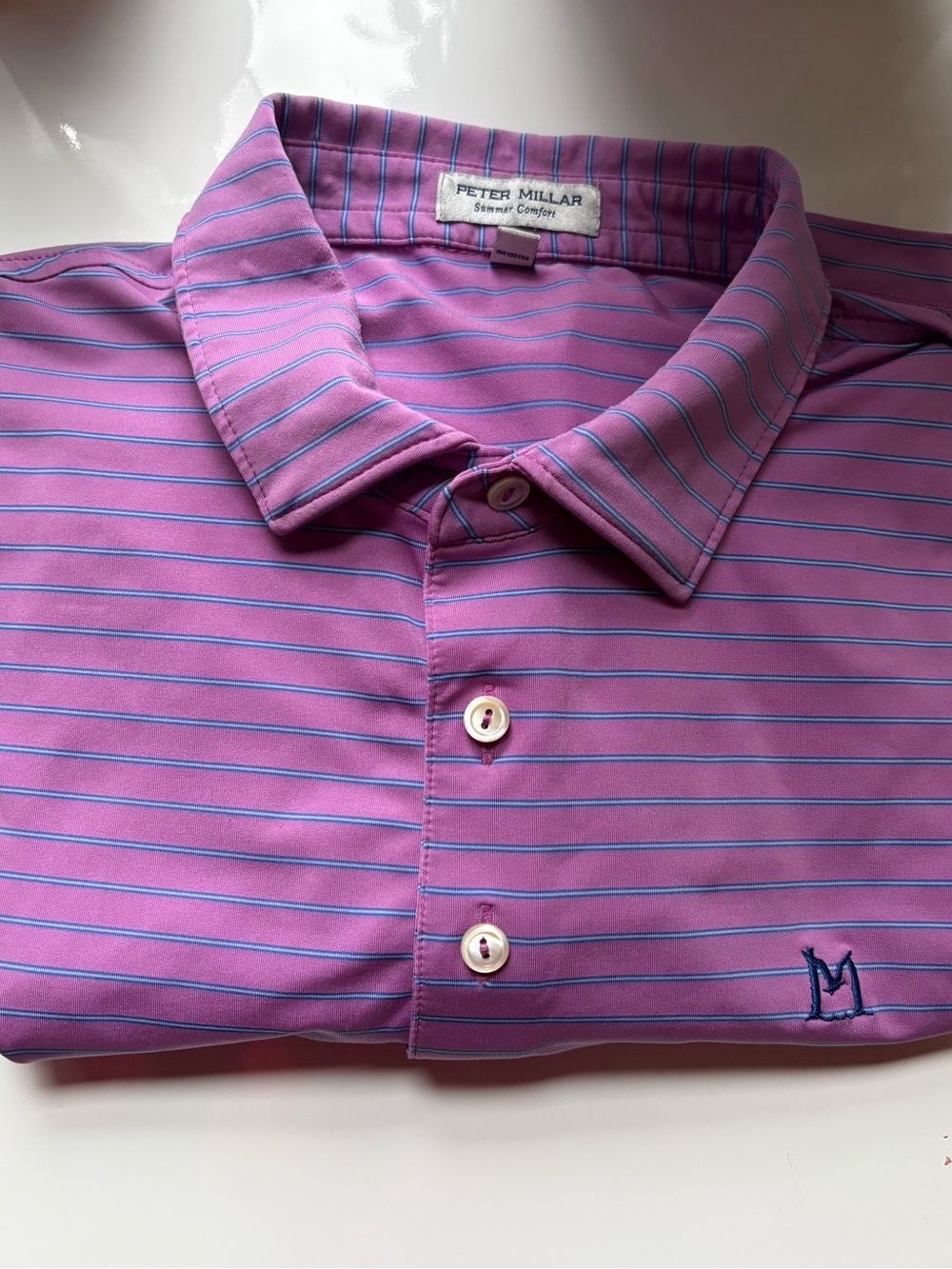 Peter Millar Purple Polo with Blue Stripes